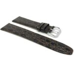 Side view of Brown Womens Slim Leather Watch Strap, Crocodile Pattern with Silver Tone Buckle