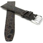 Front view of Brown Womens Slim Leather Watch Strap, Crocodile Pattern with Silver Tone Buckle