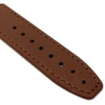 Closeup view of LIght Brown Womens Thin Leather Watch Band with Stitch with Silver Tone Buckle
