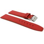 Side view of Red Womens Thin Leather Watch Band with Stitch with Silver Tone Buckle