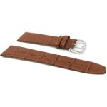 Side view of Tan Flat Leather Strap, Alligator Pattern, Semi-Glossy with Silver Tone Buckle