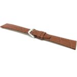 Angle view of Tan Flat Leather Strap, Alligator Pattern, Semi-Glossy with Silver Tone Buckle