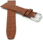 Front view of Tan Flat Leather Strap, Alligator Pattern, Semi-Glossy with Silver Tone Buckle