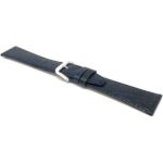 Angle view of Blue Flat Leather Watch Band, Texas Teju Pattern with Silver Tone Buckle
