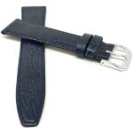 Front view of Blue Flat Leather Watch Band, Texas Teju Pattern with Silver Tone Buckle