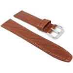 Side view of Tan Thin Leather Watch Band, Bark Pattern with Silver Tone Buckle