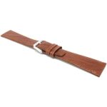 Angle view of Tan Thin Leather Watch Band, Bark Pattern with Silver Tone Buckle