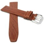 Front view of Tan Thin Leather Watch Band, Bark Pattern with Silver Tone Buckle