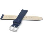 Back view of Blue Womens Slim Leather Watch Strap, Lizard Pattern, Glossy with Silver Tone Buckle