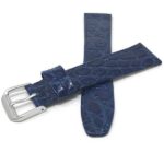 Front view of Blue Womens Slim Leather Watch Strap, Lizard Pattern, Glossy with Silver Tone Buckle