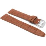 Side view of Tan Extra Long (XL) Leather Watch Band, Alligator Pattern Strap with Silver Tone Buckle