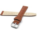 Back view of Tan Extra Long (XL) Leather Watch Band, Alligator Pattern Strap with Silver Tone Buckle