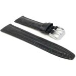 Side view of Black Leather Watch Band, Lizard Pattern, Glossy with Silver Tone Buckle
