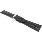 Angle view of Black Leather Watch Band, Lizard Pattern, Glossy with Silver Tone Buckle