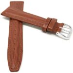 Front view of Tan Leather Band. Semi Glossy, Standard or Extra Long (XL) with Silver Tone Buckle