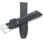 Front view of Black Womens Leather Strap, Lizard Pattern, Padded, Glossy with Silver Tone Buckle