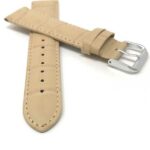 Front view of Beige Womens Leather Band, Alligator Pattern, Standard, Extra Long (XL) with Silver Tone Buckle