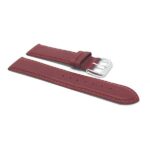 Side view of Red Womens Leather Watch Strap, Semi-Padded, Stitching with Silver Tone Buckle