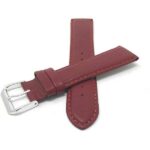 Front view of Red Womens Leather Watch Strap, Semi-Padded, Stitching with Silver Tone Buckle