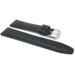 Side view of Black Simple Leather Watch Strap, Standard & Extra Long (XL) with Silver Tone Buckle