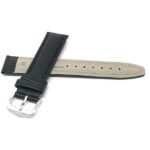 Back view of Black Simple Leather Watch Strap, Standard & Extra Long (XL) with Silver Tone Buckle