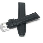 Front view of Black Simple Leather Watch Strap, Standard & Extra Long (XL) with Silver Tone Buckle