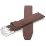 Front view of Tan Classic Flat Leather Watch Band, Stitch, Standard, Extra Long (XL) with Silver Tone Buckle