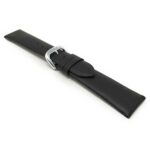 Angle view of Black Womens Mat Finish Leather Band, Modern with Silver Tone Buckle