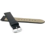 Back view of Black Womens Mat Finish Leather Band, Modern with Silver Tone Buckle