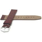 Back view of Tan Womens Leather Band, Crocodile Pattern, Flat, Glossy with Silver Tone Buckle