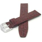 Front view of Tan Womens Leather Band, Crocodile Pattern, Flat, Glossy with Silver Tone Buckle