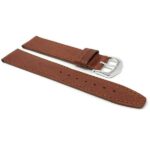 Side view of Tan Classic Womens Leather Watch Strap, Flat, Grained Pattern, Thin with Silver Tone Buckle