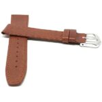 Front view of Tan Classic Womens Leather Watch Strap, Flat, Grained Pattern, Thin with Silver Tone Buckle
