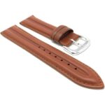 Side view of Tan Leather Watch Band, Side Padded, Pointed Tip with Silver Tone Buckle