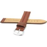 Back view of Tan Leather Watch Band, Side Padded, Pointed Tip with Silver Tone Buckle