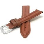 Front view of Tan Leather Watch Band, Side Padded, Pointed Tip with Silver Tone Buckle