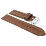 Side view of Tan Leather Watch Strap, Glossy, Side Padded, Pointed Tip with Silver Tone Buckle