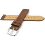 Back view of Tan Leather Watch Strap, Glossy, Side Padded, Pointed Tip with Silver Tone Buckle