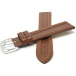 Front view of Tan Leather Watch Strap, Glossy, Side Padded, Pointed Tip with Silver Tone Buckle