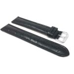 Side view of Black 22mm Triple Extra Long (XXXL) Leather Watch Band, Alligator Pattern with Stainless Steel Buckle