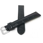 Face view of Black 22mm Triple Extra Long (XXXL) Leather Watch Band, Alligator Pattern with Stainless Steel Buckle