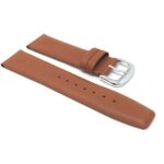 Side view of Tan Mens Leather Watch Band, Padded, Square Tip with Silver Tone Buckle