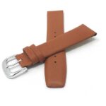 Front view of Tan Mens Leather Watch Band, Padded, Square Tip with Silver Tone Buckle