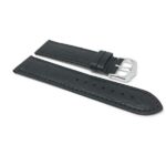 Side view of Black Mens Leather Watch Strap, Buffalo Pattern, Semi-Padded with Silver Tone Buckle