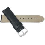 Back view of Black Mens Leather Watch Strap, Buffalo Pattern, Semi-Padded with Silver Tone Buckle