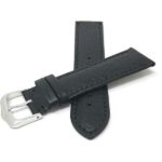 Front view of Black Mens Leather Watch Strap, Buffalo Pattern, Semi-Padded with Silver Tone Buckle