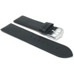 Side view of Black Mens Leather Strap, Semi-Padded, Stitching with Silver Tone Buckle