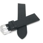 Front view of Black Mens Leather Strap, Semi-Padded, Stitching with Silver Tone Buckle