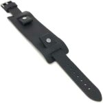 Angle view of Black Mens Leather Band Wrist Cuff, Rectangular Bund Strap - 20mm, Black with Silver Tone Buckle