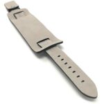 Back view of Black Mens Leather Band Wrist Cuff, Rectangular Bund Strap - 20mm, Black with Silver Tone Buckle